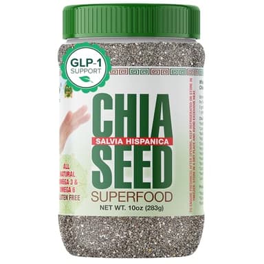 Sanar Naturals Chia Seeds | High Fiber Supplement, GLP-1 Support, Plant-Based Protein with Omega-3 | Superfood for Smoothies Baking and Oatmeal | Vegan, Non-GMO, Raw Bulk, Gluten Free, 10 oz