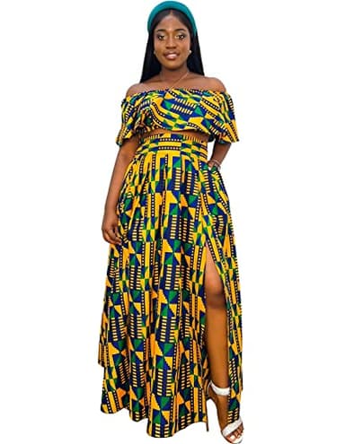 SHENBOLEN Womens African Print Skirt Top Set Ankara Clothing(Small,A)