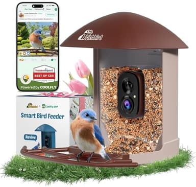 Smart Bird Feeder with Camera Solar Powered, 2.5K HD Birdwatching Camera with Free AI Bird Identification, Instant Notifications & Auto Video Capture, Brown