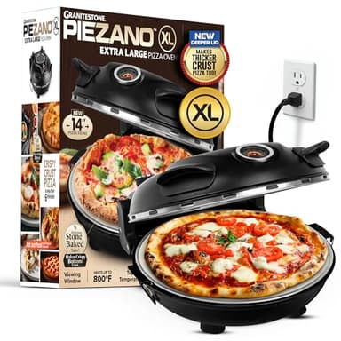 PIEZANO XL 14 Inch Electric Indoor Pizza Oven Heats up to 800˚F - Pizza Maker with Stone for Crispy Crust Pizza, Cooks in Under 6 Minutes, Countertop, Dual Heat Control, Peels & Scraper Included