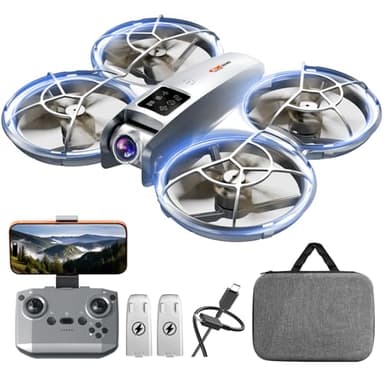 Drone with Camera - RC Quadcopter for Kids & Adults Beginners, with One Key Takeoff/Landing, Altitude Hold, Headless Mode, 3D Flip & Trajectory Flight, 3-Speed Mode, 2 Rechargeable Batteries & Carrying Case, Gray