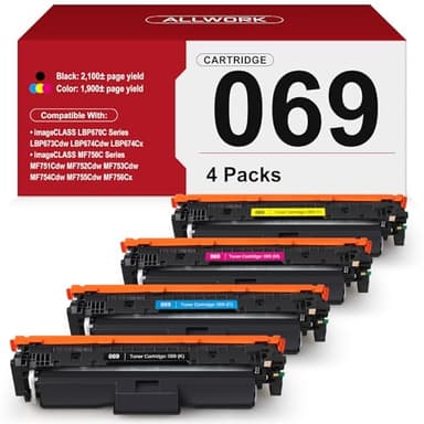 069 Toner Cartridge (with Chip) Compatible Replacement for Canon 069 069 H Works for Canon Color ImageCLASS MF753Cdw MF751Cdw LBP674Cdw LBP674C MF750C LBP674C Series Printer 4 Pack Color