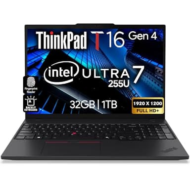 Lenovo ThinkPad T16 Gen 4 AI Business Laptop 16” FHD+ Display, Intel Ultra 7 255U (Beats i7-1355U), 32GB DDR5 RAM, 1TB SSD, 5MB Webcam, Fingerprint, Backlit KB, WiFi 6E + BT, RJ-45, HDMI, Win 11 Pro