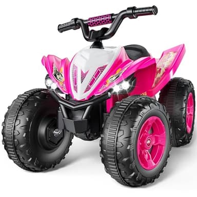 Evmore 12V Kids ATV,Electric Vehicle Toddler Car w/4.5AH Battery,14.4''Anti-Slip EVA Tires,Forward & Backward,Horn,Music,USB,LED,70W Motor w/3.7 Mph Max Speed,Ride on Car Electric Quad for Kids (Pink)