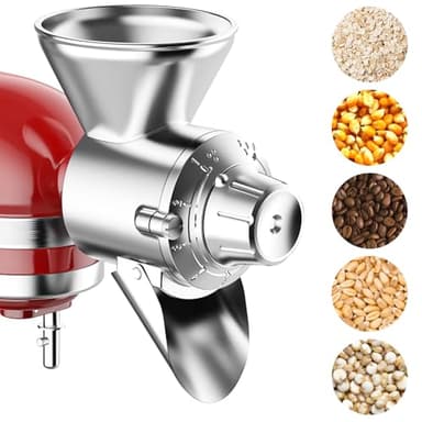 All Metal Grain Mill Attachment for KitchenAid Stand Mixer, 9 Levels Grain Mill, Flour Mill, Fit for Non-Oily Dry Grain Corn, Coffee Bean, Buckwheat, Oats, Millet, Wheat and Other Cereals