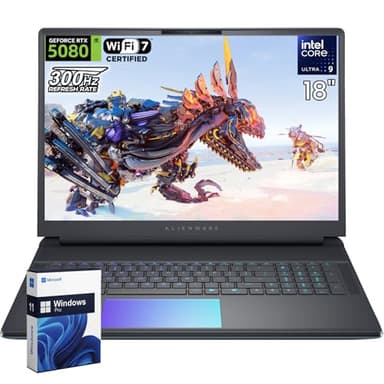 Dell Alienware 18 Area-51 Gaming Laptop, NVIDIA GeForce RTX 5080, Intel Ultra 9 275HX (Up to 5.4GHz), 64GB DDR5, 2TB SSD, Wi-Fi 7, 18 Inch 300Hz Display, FHD Webcam, Windows 11 Pro, Copilot