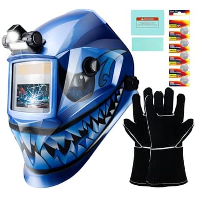 TRQWH Welding Hood Auto Darkening Welding Helmet with Light True Color 1/1/1/2 Top Optical Clarity Wide Shade 9-13 Welding Mask with Welding Gloves (KTS-JD03)