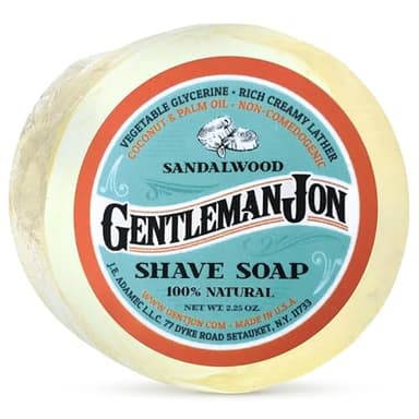 Gentleman Jon Sandalwood Shaving Soap for Men - Creates the Perfect Lather - Ideal for Smooth Shaves - Moisturizes & Protects - Elevate Your Grooming with this Classic Shave Essential - 1 pc (2.25 oz)
