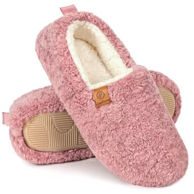 EverFoams Women’s Soft Curly Full Slippers Memory Foam Lightweight House Shoes Cozy Loafer with Polar Fleece Lining Pink,9-10 US
