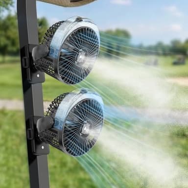 BOYISEN Magnetic Golf Cart Misting Fan Rechargeable, 12000mAh Battery Operated USB Portable Fan with 4 Speeds, Spray, LED, Timers, Ideal for Club Car, Golf Cart & Cruise Ship Travel Accessories 2-Pack