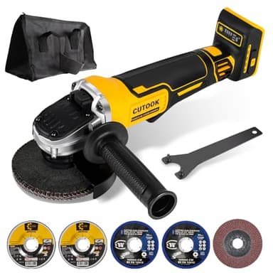 Cordless Angle Grinder 4-1/2 inch Compatible with DeWalt 20V Battery, 10000 RPM Brushless Motor with 4 Variable Speeds, 5 PCS Blades for Cutting, Griding, Polishing (Battery NOT Included)