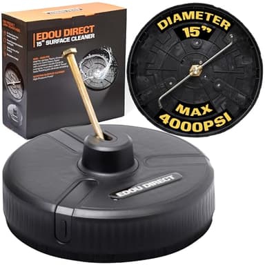 Edou Direct Pressure Washer Surface Cleaner - Heavy-Duty Plastic - 15'' - Black - Dual Spinning Nozzles for Fast Cleaning - Compatible with Most Electric Pressure Washers - 1/4 Inch Quick-Connect