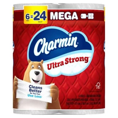 Charmin Ultra Strong Toilet Paper, 6 Mega = 24 Regular Rolls, 2-Ply, White