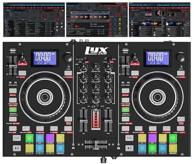 LyxJam 2-Deck Portable DJ Controller, Mixing Console with LCD Display | Manual Looping, USB, MIC Input, Record Output, 16 Performance Pads with Virtual DJ LE Software Included (Download)