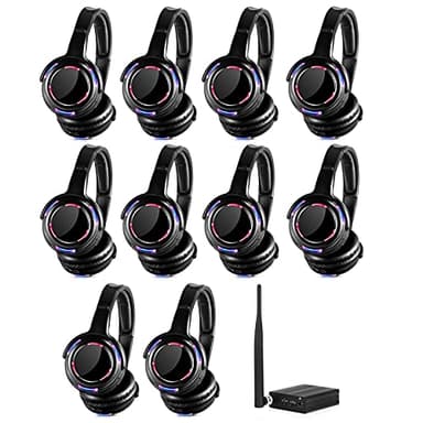 AYVVPII 10pcs Bundle Wireless Silent Disco LED Flashing Light Headphones with 1 Transmitter 500m Distance