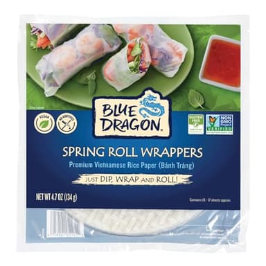 Blue Dragon Spring Roll Wrappers, Four Simple Authentic Ingredients, Gluten-Free, Vegan Friendly, Non-GMO, No Preservatives, 4.7 oz, 6-Pack