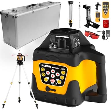 Self-Leveling Rotary Laser Level 2000ft, ±3/32" Accuracy at 100ft, 360° Laser Level Kit with 9ft Grade Rod, AluminumTripod/Wall Mount, Receiver, Class II Red Laser, IP66 Waterproof for Pro Surveying