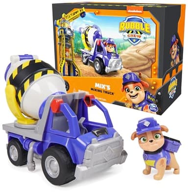 Rubble & Crew, Mix’s Cement Mixer Toy Truck with Action Figure and Movable Construction Toys, Kids Toys for Ages 3 and Up