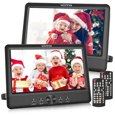 WONNIE 10.5" Two Car DVD Players Portable Dual Screen Headrest Video Player, Play a Same or Two Different Movies with 5-Hour Rechargeable Battery,2 AC Adapters,2 Mounting Brackets,Support USB/SD Card