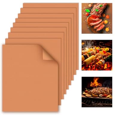 WIBIMEN Grill Mats for Outdoor Grill, Copper 9pcs Grill Mat, 100% Non-Stick PFOA Free 15.75 x 13", Heavy Duty, Reusable and Easy to Clean - Gas Charcoal & Electric BBQ