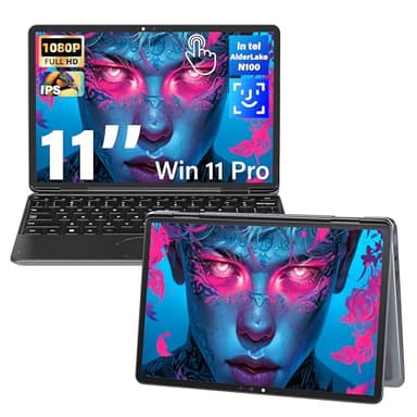 Svikou 11" Gray 2-in-1 Convertible Touchscreen Laptop, FHD (1920x1200) IPS Display, in tel N100 Processor, 16GB RAM 1TB SSD, Facial Recognition, Backlit KB, USB-C,Win 11 Pro for Students & Travel