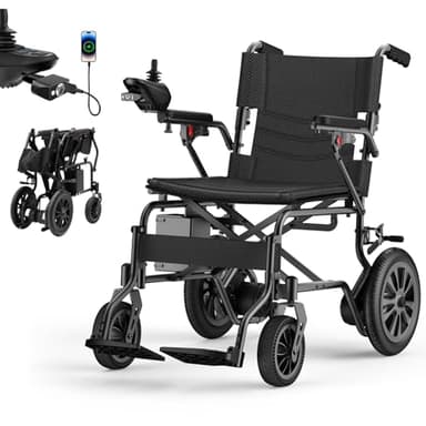 Electric Wheelchair for Adults, 15+ Miles Motorized Wheelchairs for Seniors, Foldable Power Wheelchair with Flashlight 350 lbs Weight Capacity for Travel Home Indoor& Outdoor Airline Approval (Black)