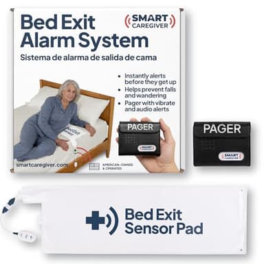 Smart Caregiver Bed Exit Alarm with Wireless Pager - Early Alert Fall Prevention for Seniors and Elderly - Weight Sensing Bed Pad Alerts Caregiver When They Get Up - USA Company and Customer Service