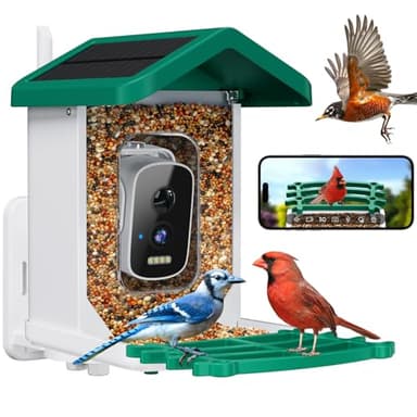 Smart Bird Feeder with Camera, AI Bird Species Identification Solar Powered Panel, 2.5k HD Video Bird House with Camera for Outside Garden, Ideal Gifts for Lover,Valentine's Day, Green