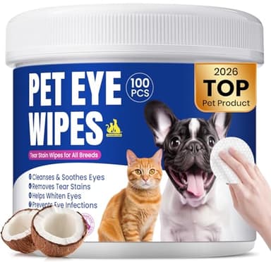 Dog Eye Wipes, Tear Stain Remover for All Dogs & Cats – Hypoallergenic & Deodorizing Eye Wipes for Dogs, Pet Eye Cleaner Wipes with Enzymes for Discharge, Crust, Mucus & Debris, Coconut (100 Ct)