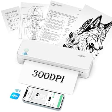 JADENS 300 W Thermal Printer, Inkless, Portable, 8.5''11'' Thermal Paper, 300DPI, Compatible with iOS, Android & Laptop