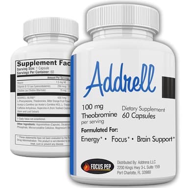 Focus Pep Addrell Energy Stimulant Pills- Natural Nootropic Brain Supplement Alternative Pill & Study Supplements Substitute to Elevate Mental Clarity for Women & Men OTC- 60 Mind Booster Capsules