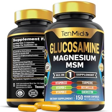 Tenmido Glucosamine MSM Supplement for Men and Women - 11in1 Formula - Combine with Magnesium, Turmeric, Boswellia, Quercetin, Burdock Root, and More | Joint & Mobility Support - 150 Capsules