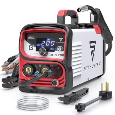 STAHLWERK MIG 200 Multi-Process Welder - 220V Flux Core Welder, IGBT Inverter, MIG/TIG/Stick 4 in 1, LED Digital Display Welding Machine with Overheat Protection