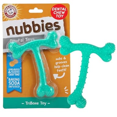 Arm & Hammer Nubbies T-Bone Dental Dog Chew Toy with Peanut Butter Flavor, Textured Chew Toy Designed to Help Clean Teeth and Support Oral Care for Dogs Up to 35 lbs