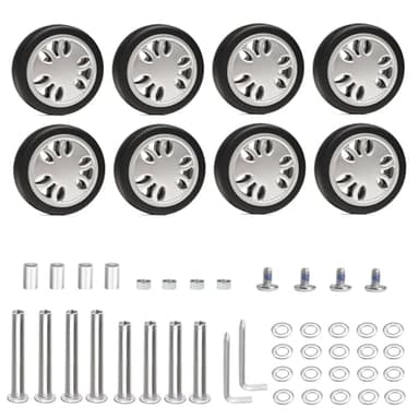 Suitcase Replacement Wheels Kit 50mmx15mm Double Luggage Wheels Silver Rubber Suitcase Replacement Wheels for Worn Out Luggage Spinner Dual Wheels Trolley Roller Repair, 8PCS