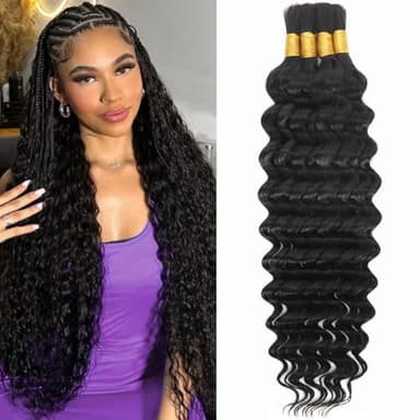 20 Inch Human Braiding Hair for Boho Braids 120g 4 Bundles/Pack Deep Wave Bulk Human Hair for Braiding Knotless 12A 100% Unprocessed Brazilian Virgin Bulk Hair Extensions Bohemian Braids Natural Color