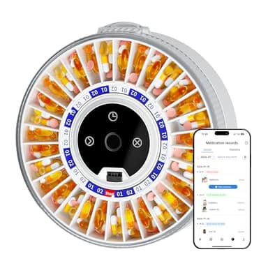 Colorwing® 2025 Smart Pill Dispenser for Seniors - 31-Slot Automatic Medication Organizer with Bluetooth Alarms, Fingerprint & Mechanical Dual Lock, Daily Timed Dispenser (Elderly-Friendly Design)