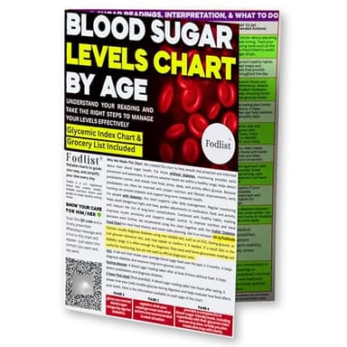 Normal Blood Sugar Levels Chart for Adults, with Glycemic Index Chart, Healthy Food List, and Snacks for Pre-diabetics diabetics. Laminated, Multicolor Reference Guide for Adults, 8 x 11 Inches