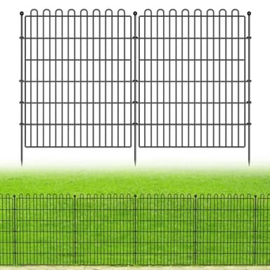 10 Panels No Dig Decorative Garden Fence for Yard, 32 in(H) X 23.6 ft(L) Animal Barrier Fencing for Outdoor Dog, Metal Portable Garden Fences for Borders, Pets, Landscape, Temporary Fence