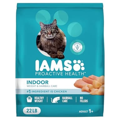 IAMS Proactive Health Indoor Weight Control & Hairball Care Adult Dry Cat Food, Chicken & Turkey Recipe, 22 lb. Bag