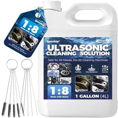 Qucship Makes 9 Gallons Concentrated Ultrasonic Cleaner Solution - Safe for All Metals Ultrasonic Carburetor Cleaner, Ultrasonic Cleaning Solution for Engine Parts, Removes Dirt & Grease (1Gallon)