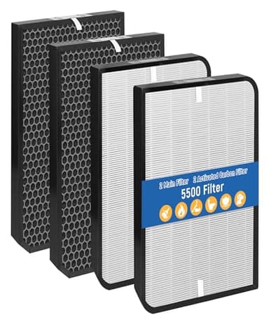 AD5500 Replacement Filters Compatible with AirDoctor Air Purifiers AD5000, AD5500, and AD5500i, with 2 Premium Filters & 2 Activated Carbon filters, Compared to ADF5005, ADF5006