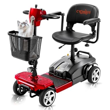 4 Wheel Mobility Scooter for Seniors & Adults 15 Mile Range, 6 MPH Powered Mobility Scooter with 300 lbs Capacity, Foldable Compact Mobility Scooter for Travel, Electric Wheelchair Red