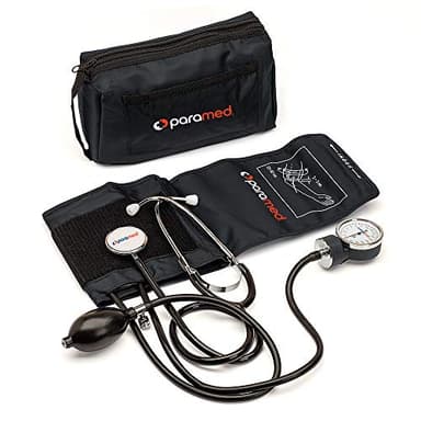 PARAMED Aneroid Sphygmomanometer with Stethoscope – Manual Blood Pressure Cuff with Universal Cuff 8.7-16.5" and D-Ring – Carrying Case in The kit – Black