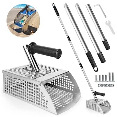 Vdsfand Sand Flea Rake - 51" Long Handle Sand Scoop - Detection Tool with Anti Slip Handle Heavy Duty Stainless Steel Metal Detecting Sand Scoop with Long Handle Ideal for Underwater Treasure Hunting