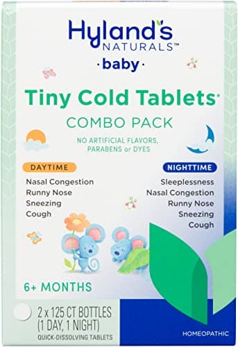 Hyland’s Baby Tiny Cold Tablets, Day and Night Value Pack, Infant and Baby Cold Medicine, Decongestant, Runny Nose and Cough Relief, 250 Quick-Dissolving Tablets