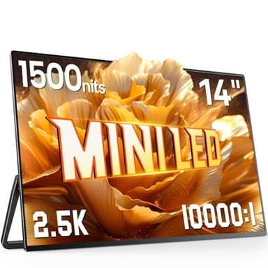 UPERFECT Mini LED Portable Monitor 14" 2.5K | 1500 Nits | 2560x1600 | 10000:1 Contrast | 1ms Freesync Portable Monitor for Laptop w/Stand & VESA, Slim Travel Screen for PC Phone Game Consoles