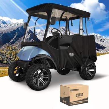 10L0L Heavy Duty Golf Cart Enclosure 600D 2-Passenger Fit for Yamaha G14 G16 G22 G29 Drive 2 Golf Cart Transparent Golf Cart Cover Waterproof Windproof Snowproof - Black