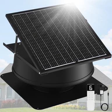 BINGLUX 55W Solar Attic Fan with Thermostat, 12" 1200CFM Hybrid Solar Roof Vent Fan, Brushless Waterproof Solar Powered Attic Exhaust Fan Auto On/Off for Roof, Attic, Garage, Shed, Greenhouse