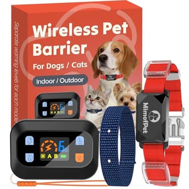 MIMOFPET Wireless Pet Barrier for Cats Dogs - Outdoor Indoor Pet Barrier with Adjustable Safe Static Intensity,Adjustable Range up to 16.4 ft,Waterproof Rechargeable Color Display Barrier System-Black